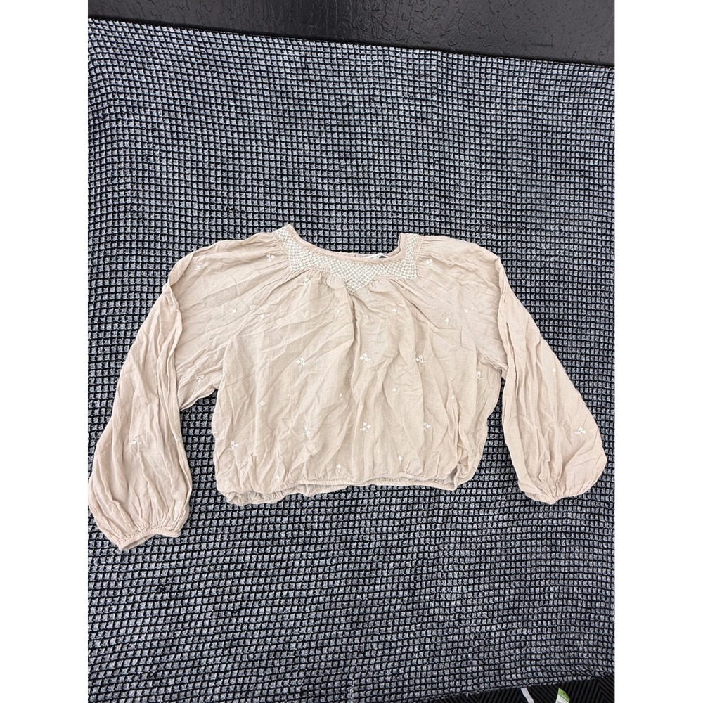 American Eagle Blouse Womens XXL Beige Excellent Embroidered‎ Boho Crop Top